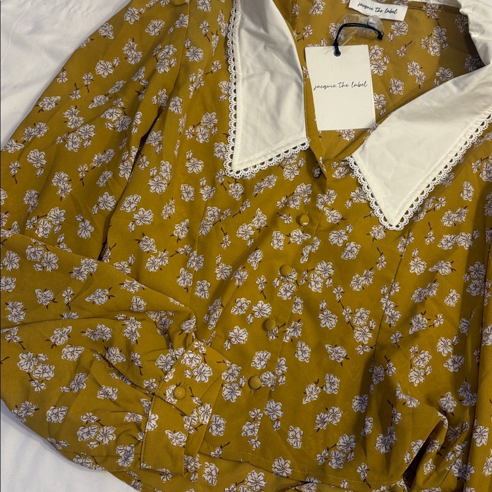 Yellow Floral Blouse with White Collar - TAG NO LONGER ATTACHED